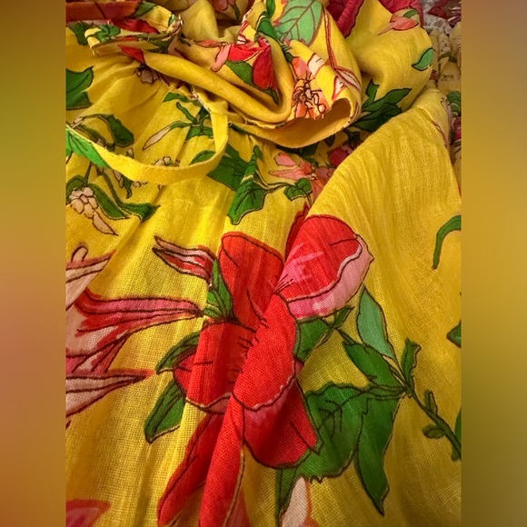 Band Of The Free Women’s Size Small Yellow-Pink Floral Midi Dress Ties Back NWT - Picture 2 of 8